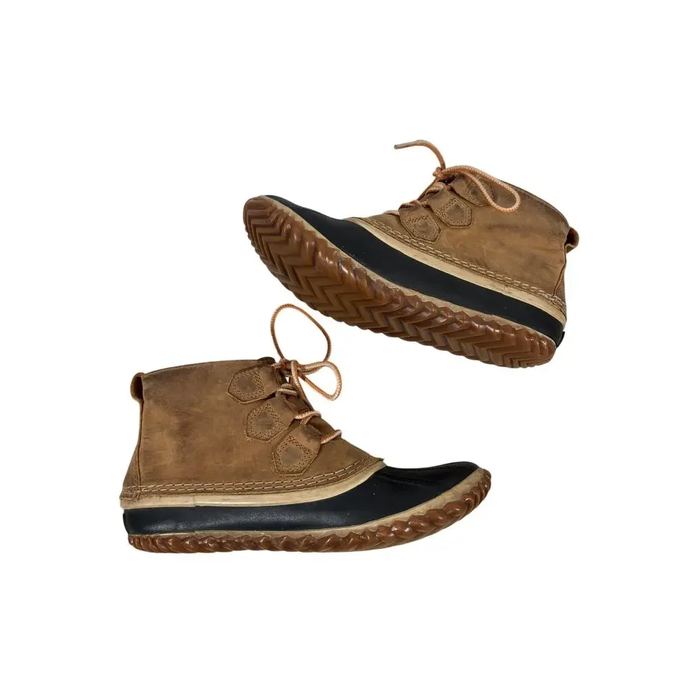 Sorel Boots Womens 8 Brown Elk Out 'N About Leather Duck Waterproof Rain Lace Up